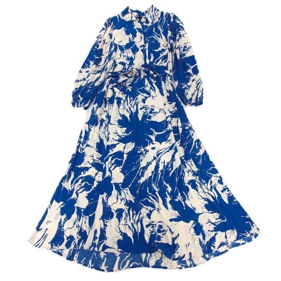 Zara Dresses & Skirts - ZARA Emilie Belted Long Sleeve Printed Midi Shirt Dress Quiet Luxury Medium Blue